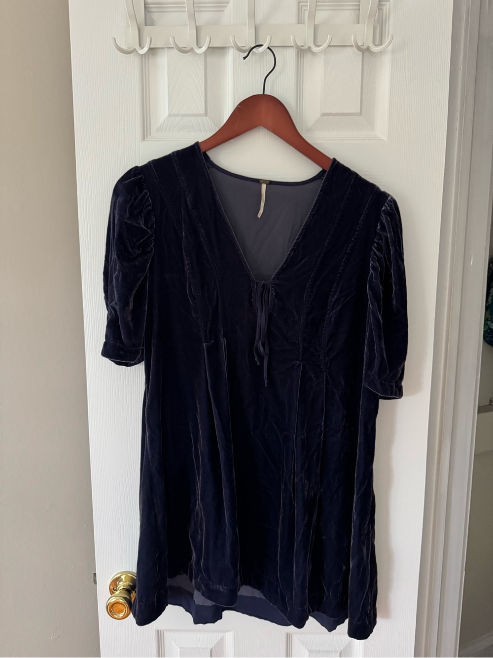 Free People Adelle Velvet V-Neck Tunic in Navy